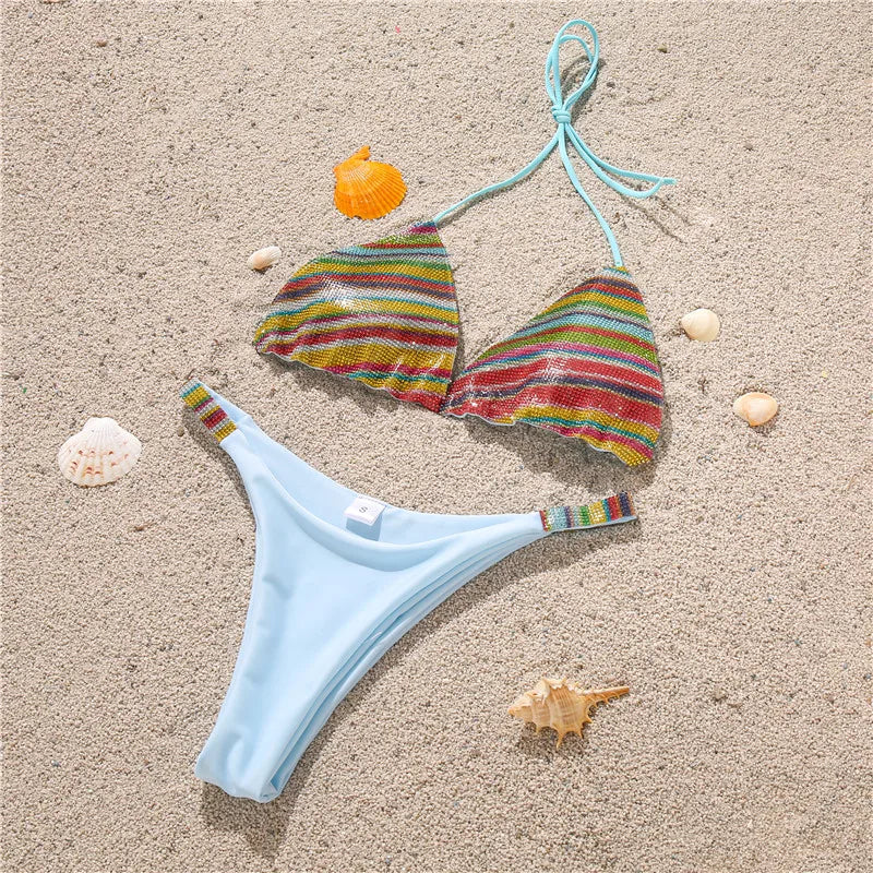 Shiny Jewelled Sequins Diamond Bikini Women Swimsuit Female Swimwear Two Pieces Bikini Set Mini Micro Bathing Suit Swim Lady