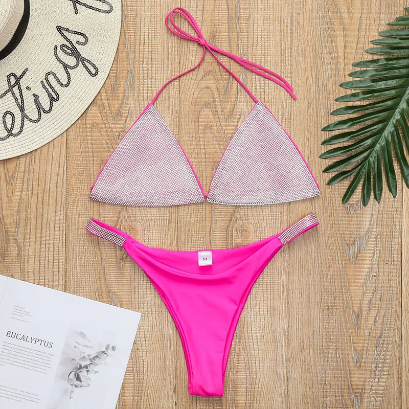 Shiny Sequins Diamond Micro Bikini 2025 Women Swimsuit Female Halter Swimwear Two Pieces Bikini Set Brazilian Bathing Suit Swim