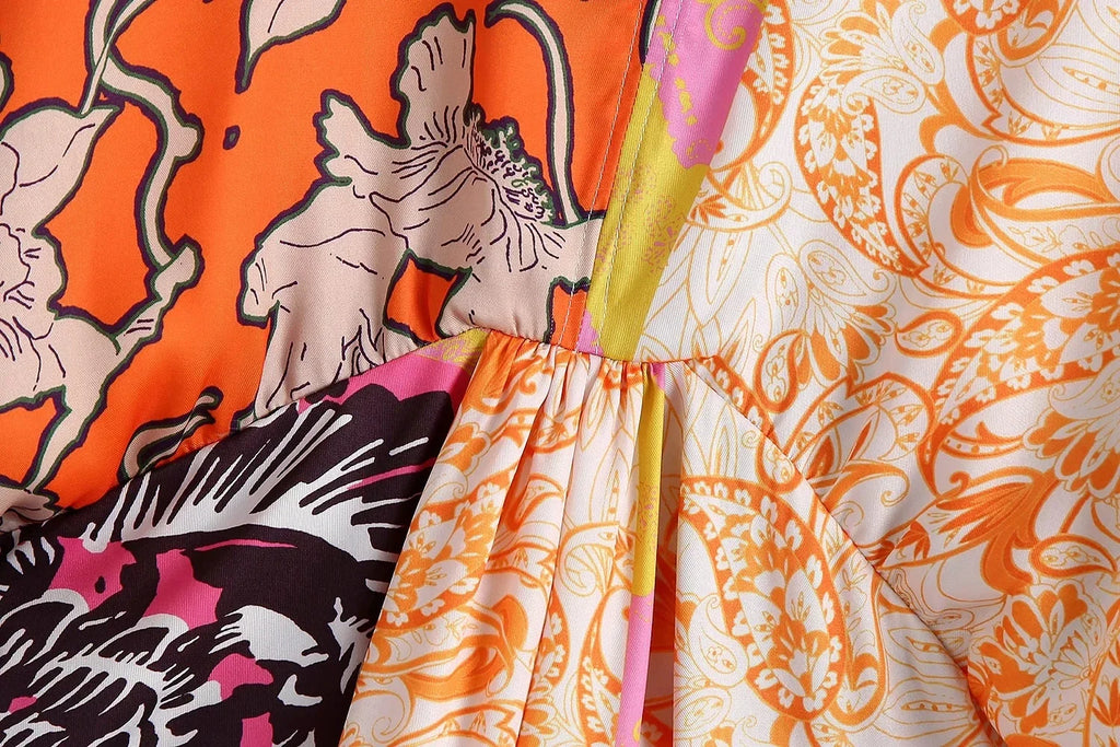 Foridol Paisley Print Batwing Sleeve Kimono Maxi Long Dress Floral Print Half Sleeve Boho Autumn Dress Orange Belt Slit Dress