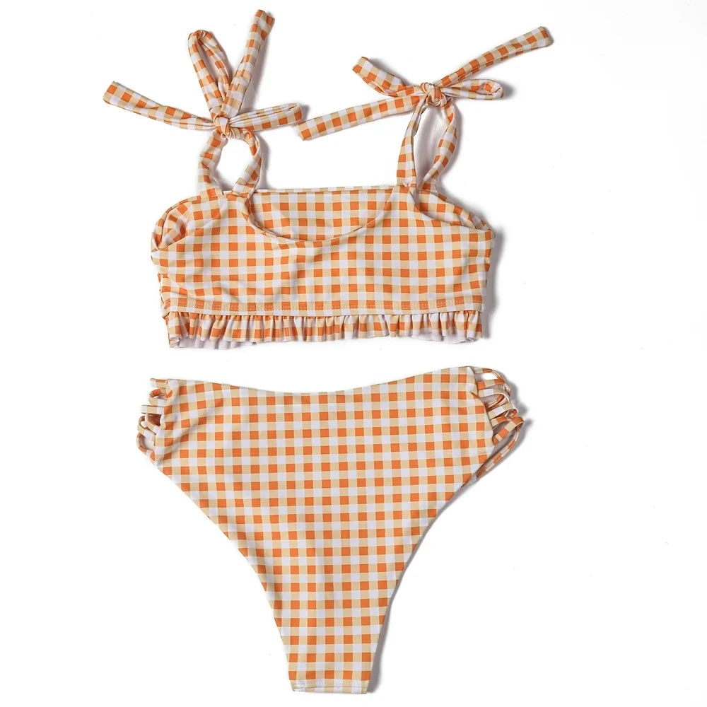 ZTVitality Blue Plaid Bikinis Push Up Bikini 2020 Newest Padded Bandage Swimsuit High Waist Cross Hollow Out Sexy Swimwear Women
