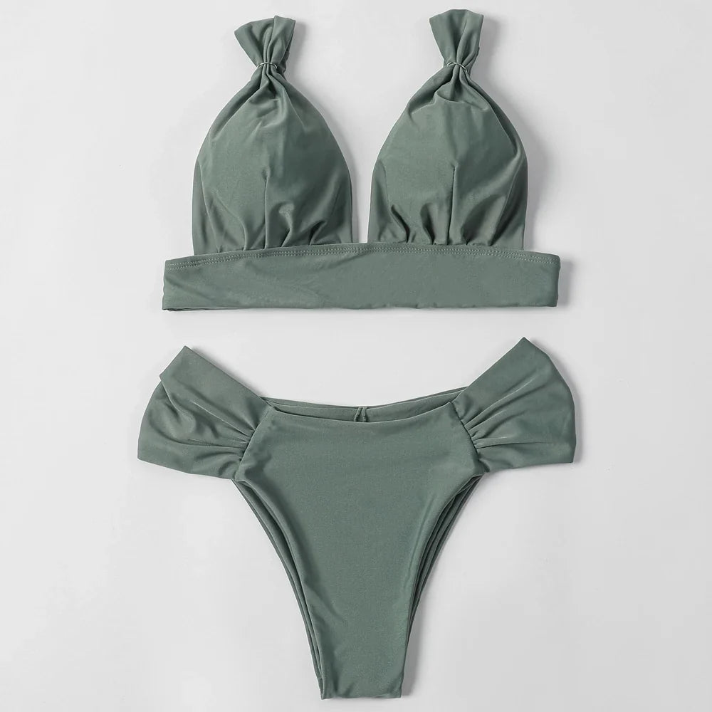 ZTVitality Solid Swimsuit Women Swimwear 2025 Newest Mid Waist Sexy Bikini Push Up Bikini Set Brazilian Bathing Suit Beach Wear