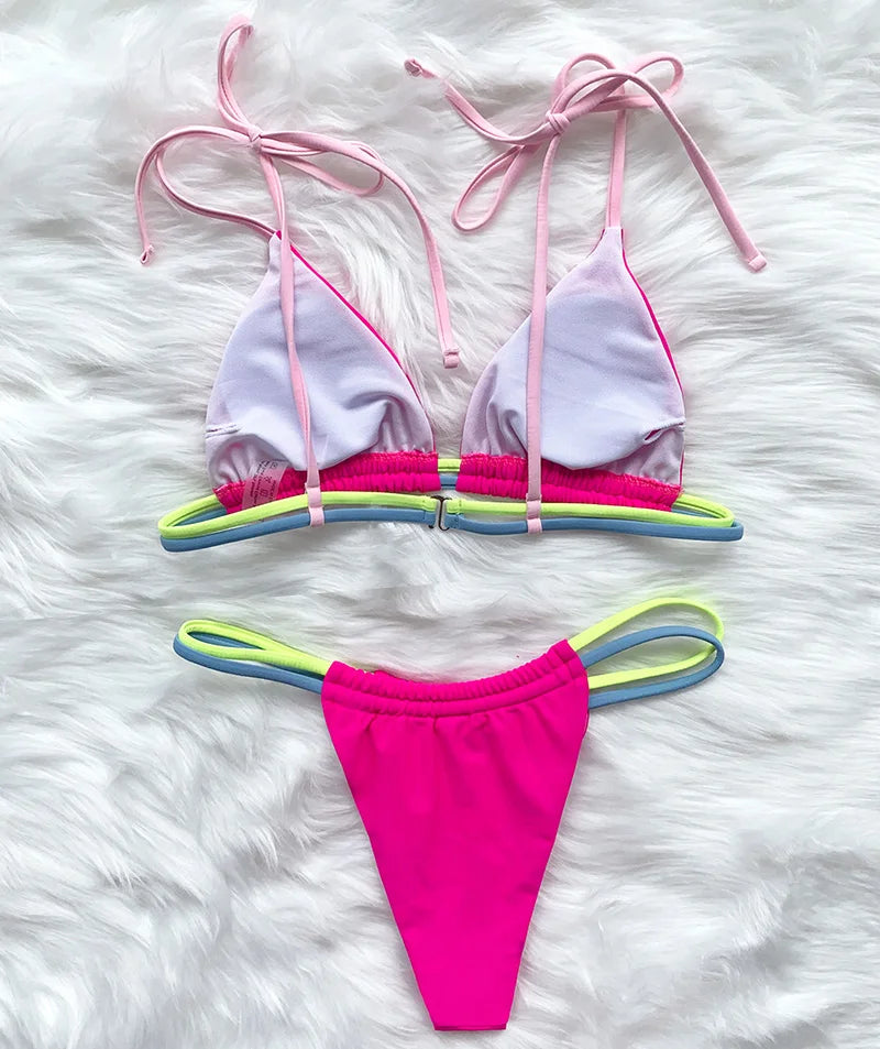 Sexy Mini Micro Thong Neon Bikini Women Brazilian Swimwear Female Swimsuit Two-pieces Bikini set High Cut Bathing Suit Swim Lady