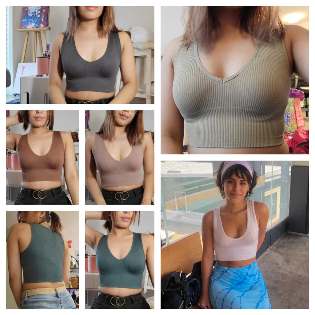 Deep V-Neck Crop Top 18 Colors Slim Fit Tank Stretchy Sleeveless Crop Vest Casual Ribbed Knit Top Low Cut Summer Camisole M-XL