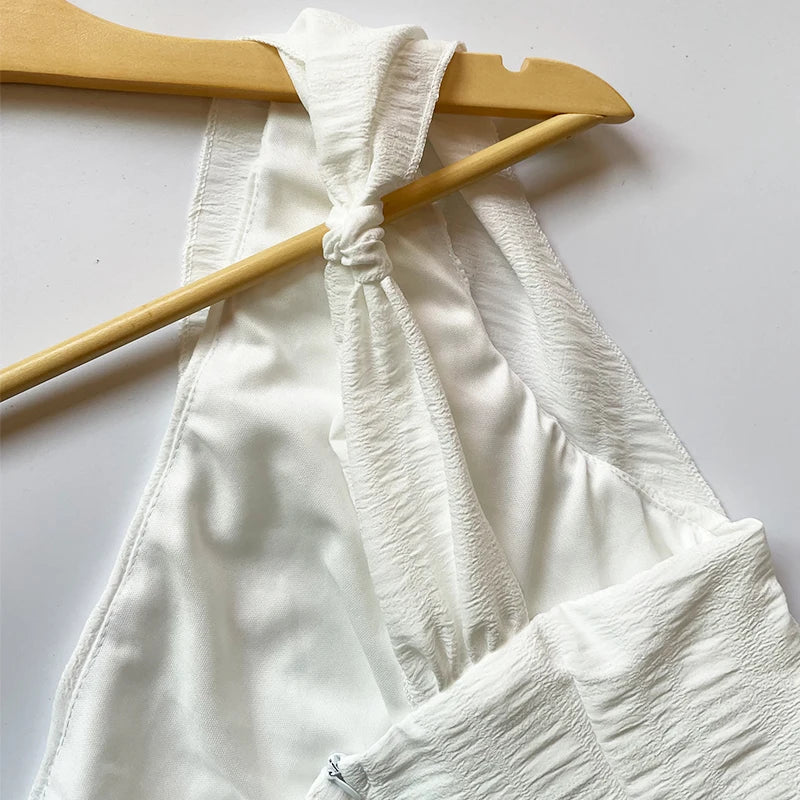 Foridol One Shoulder White Cotton Ruched Short Summer Dress Bowknot Beach Sundress Women Sleeveless Solid Dress
