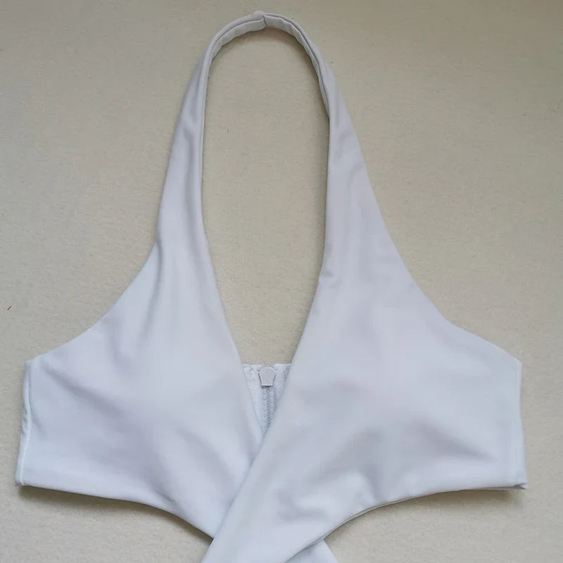 2025 Sexy High Cut Out Halter Female Swimwear One Piece Swimsuit Women Cross Bandage Monokini Bather Bathing Suit Swim Bodysuit