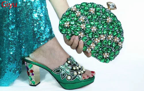 doershow nice African Shoes And Bag Matching Set With PEACH Hot Selling Women Italian Shoes And Bag Set For Party HAA1-9