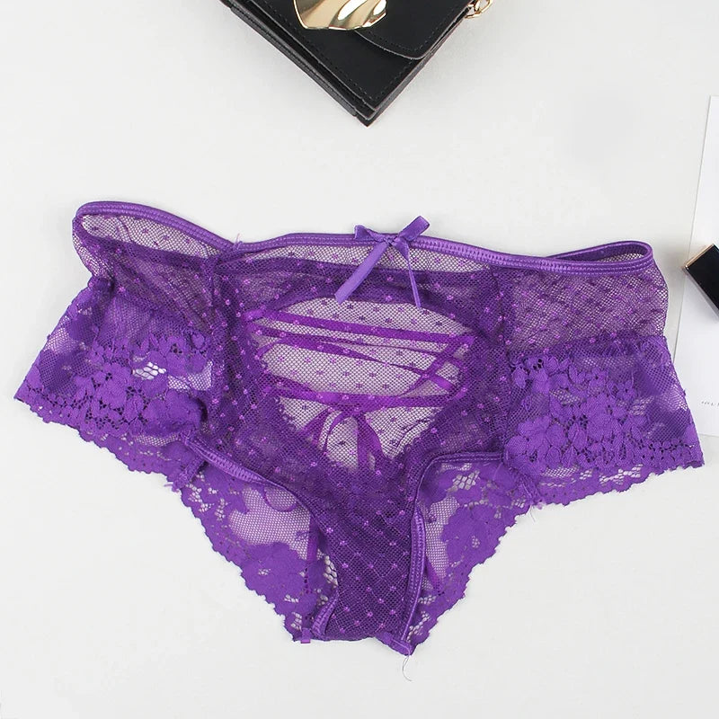 Big Size High Waist Womans Briefs Lingerie Perspective Floral Lace Strappy Panty Embroidery Dot Hot Underwear Women Sexy Panties