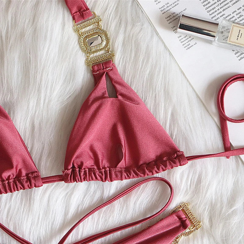 Sexy Halter Crystal Diamond Bikini 2025 Female Swimsuit Women Brazilian Swimwear Two piece Bikini set Triangle Bathing Suit Swim