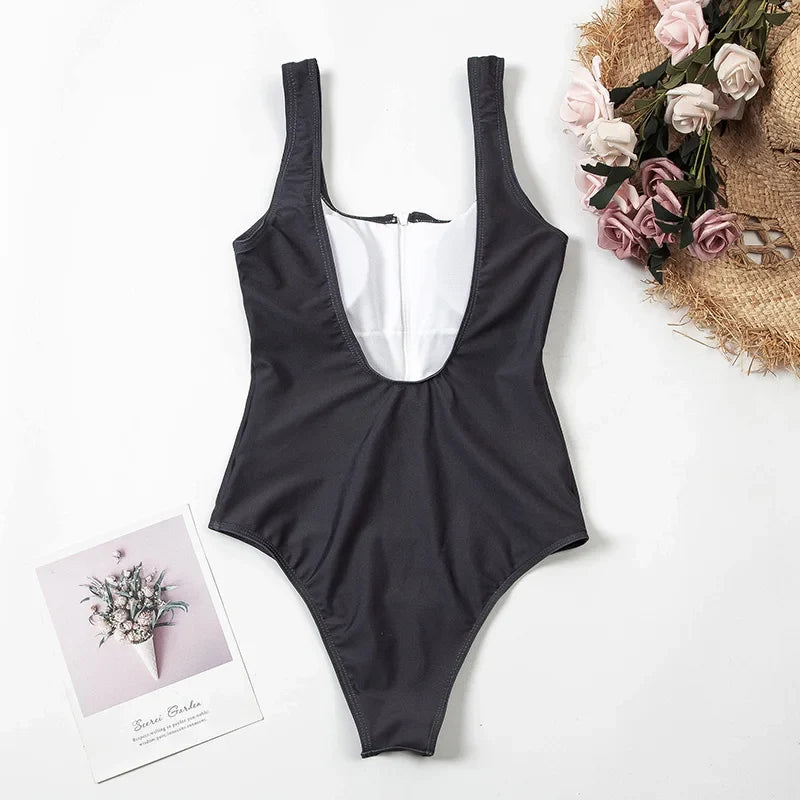 2026 Printed Zipper Swimsuit One Piece Sexy Swimwear Women Floral Bathers Bathing Swimming Swim Suit Female Beachwear