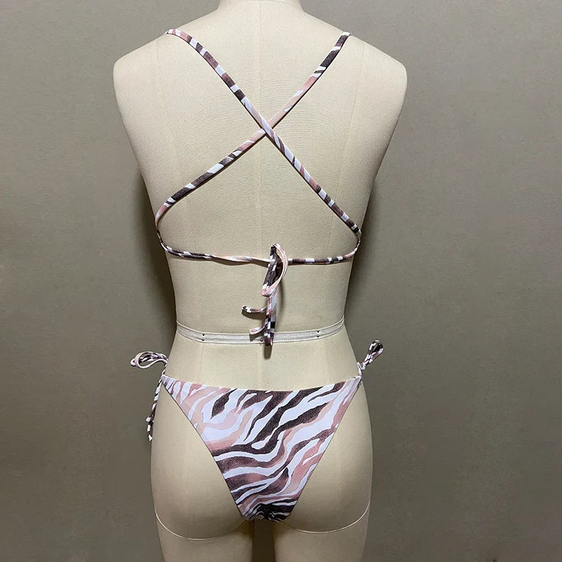 ZTVitality Sexy Bikinis Print Bandage Bikini 2025 Hot Sale Padded Bra Low Waist Swimsuit Female Swimwear Women Brazilian Biquini
