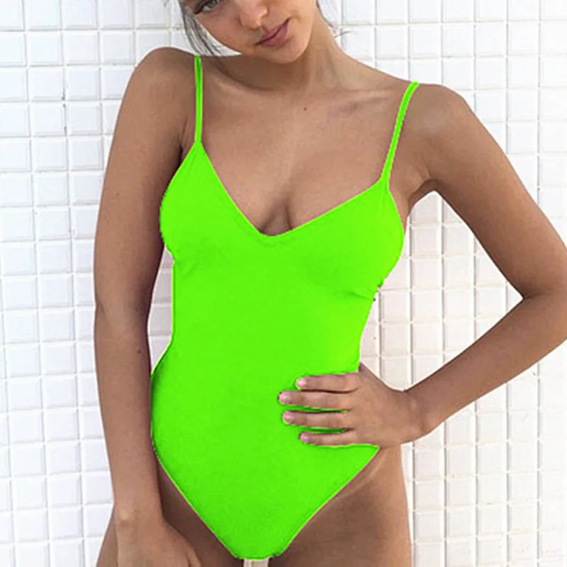 2026 V Neck Scrunch Butt Female Swimwear One Piece Swimsuit Women Backless Monokini Sexy High cut Bathing Suit Swim Bodysuit