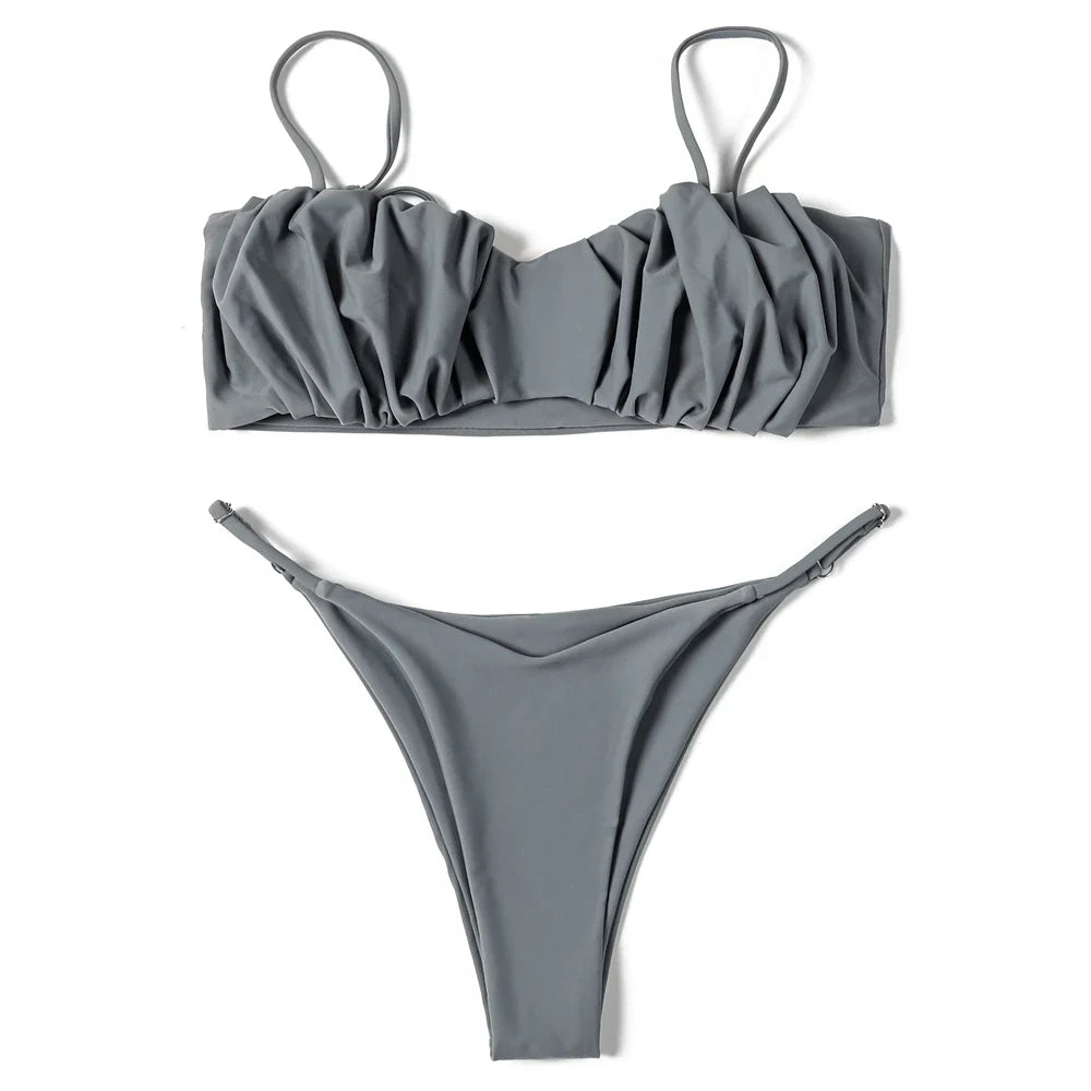 ZTVitality Folds Bikini Set 2022 New Arrival Solid Push Up Padded Bra Swimsuit Women's Beachwear Sexy Swimwear Brazilian Biquini