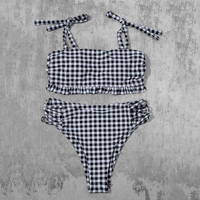 ZTVitality Blue Plaid Bikinis Push Up Bikini 2020 Newest Padded Bandage Swimsuit High Waist Cross Hollow Out Sexy Swimwear Women