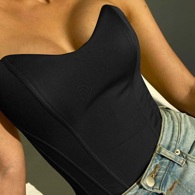 Women’s Sexy Exposed Navel Tube Tops Fashion Solid Color Off-the-shoulder Pullover Strapless Tops Wrap Tops