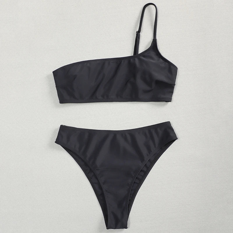 New One shoulder Bikini 2025 Female Swimsuit Women Swimwear Three-pieces Bikini set Mesh Long Skirt Beach wear Bathing Suit Swim