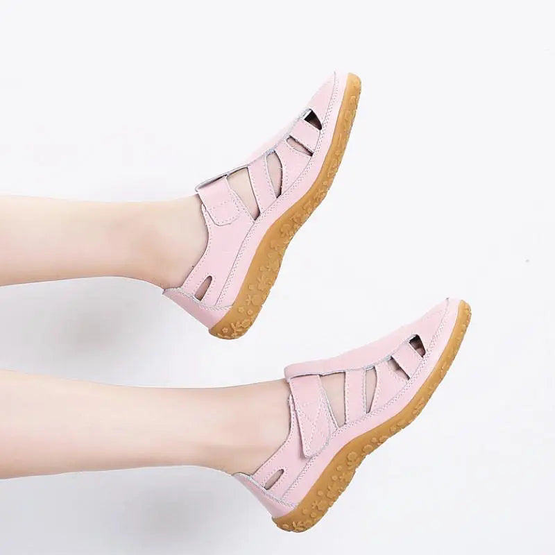 Split Leather Flat Sandals Women Fashion Summer Shoes Anti-slip Soft Sole Ladies Gladiator Sandal Breathable Sandalias SH031502