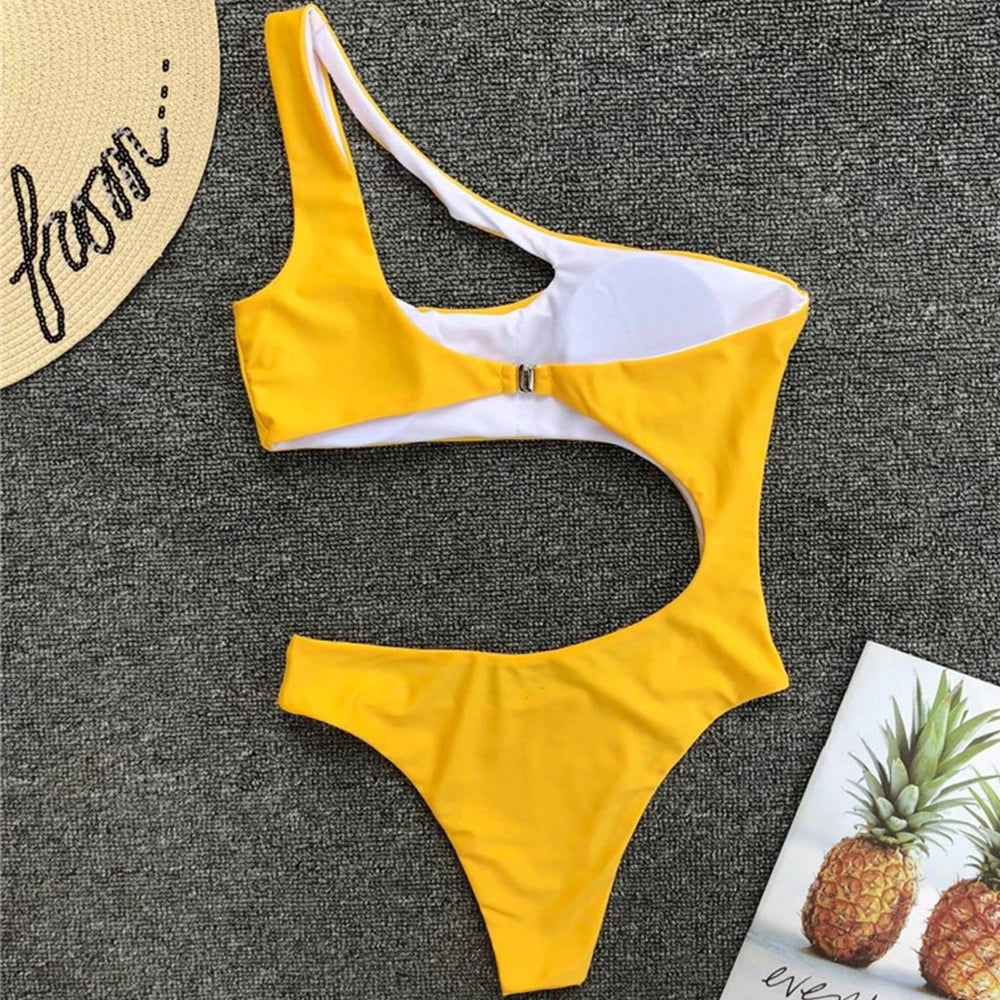 Asymmetric One shoulder Female Swimwear One piece swimsuit Women Monokini Bather Trikini High Cut Out Bathing Suit Swim Bodysuit