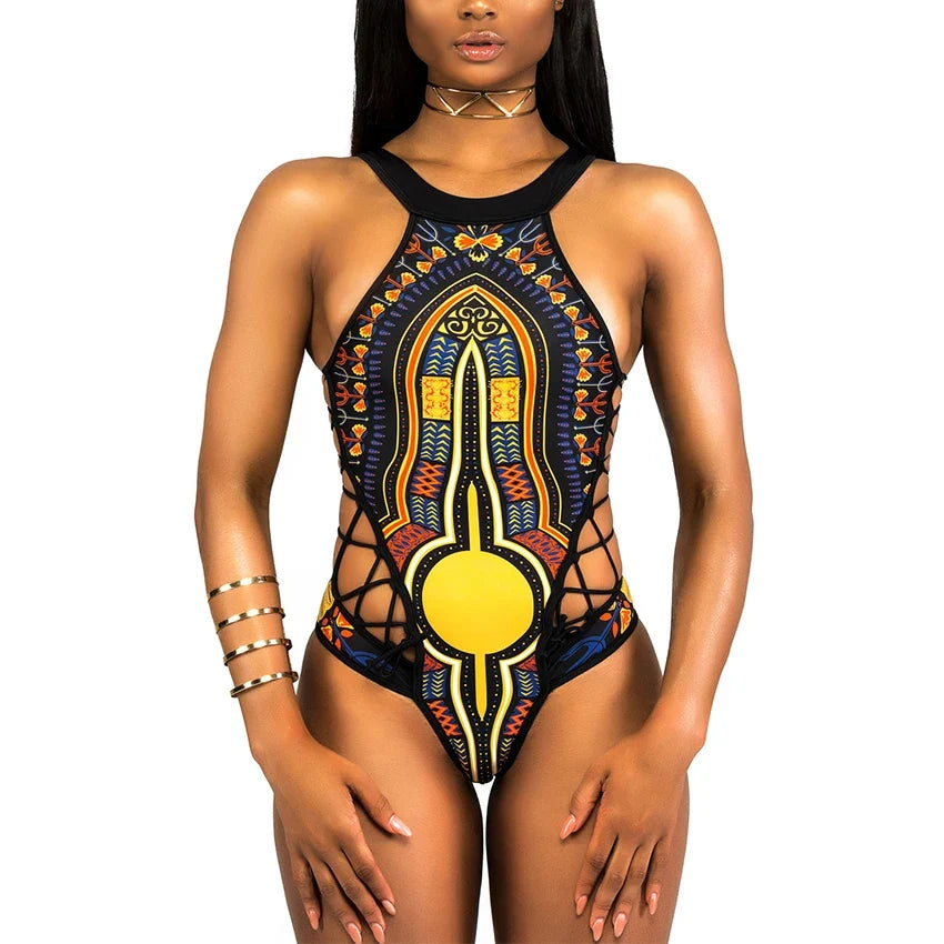 2025 African Dashiki Print One Piece Swimsuit Women High leg cut Swimwear Female Trikini Thong Monokini Brazilian Bathing Suit
