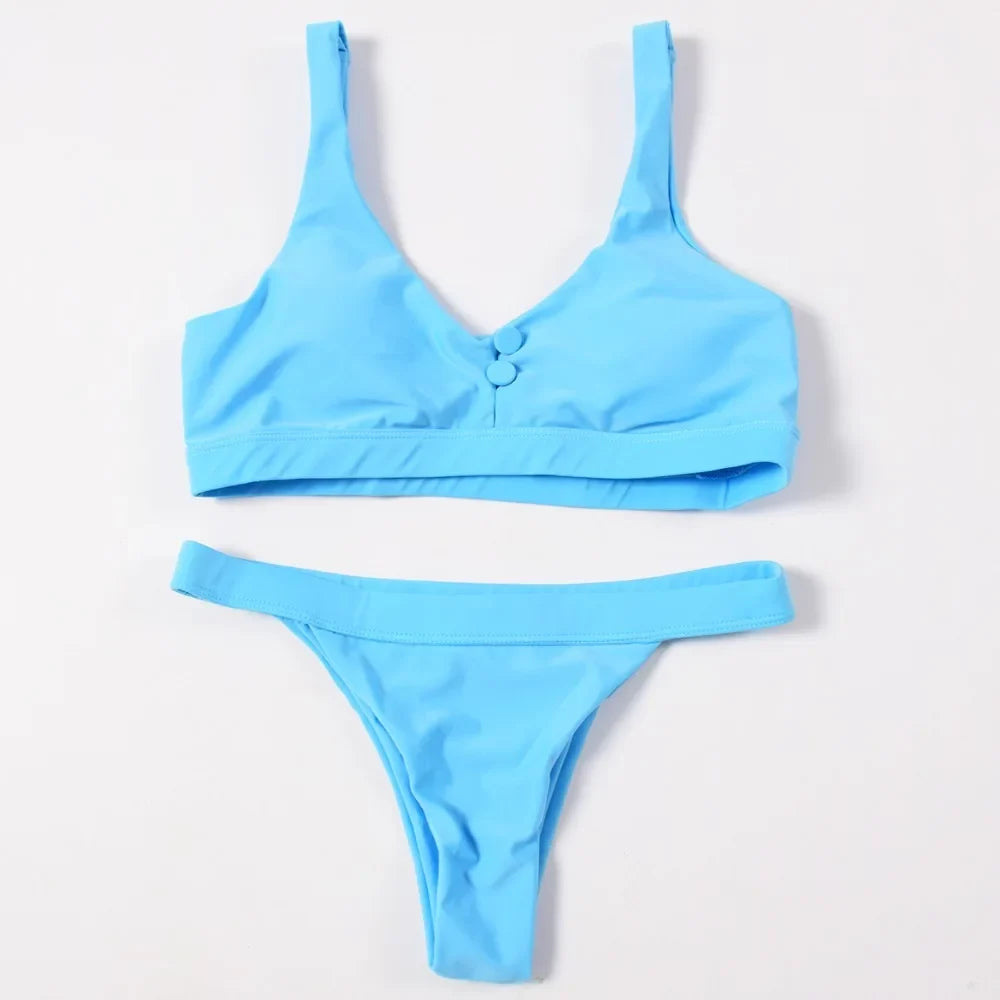 ZTVitality Sexy Bikini Solid Push Up 2019 Hot Sale Padded Bra Button Low Waist Thong Swimsuit Swimwear Women Biquini XL