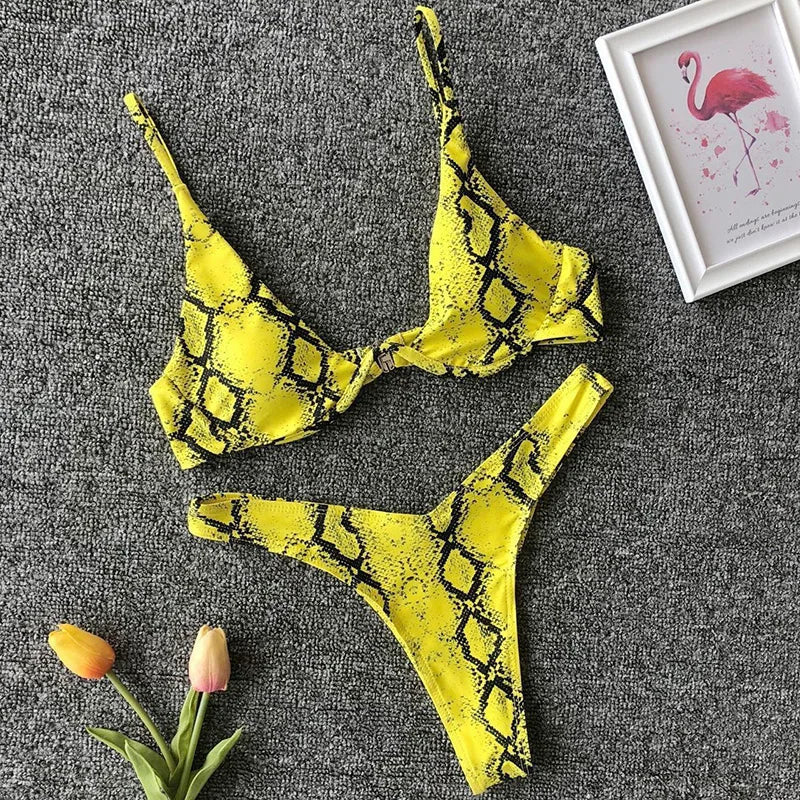 Sexy Neon V-bar Underwired Bikini 2025 Female Ribbed Swimsuit Women Thong Swimwear Two-pieces Bikini set Push up Bathing Suit
