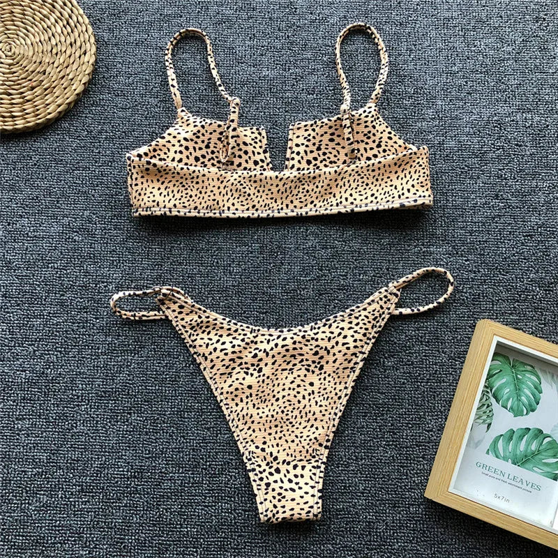 V-Bar Underwired Polka Dot Bikini 2025 Women Swimsuit Female Swimwear Two Pieces Bikini Set Ribbed High Cut Bathing Suit Swim