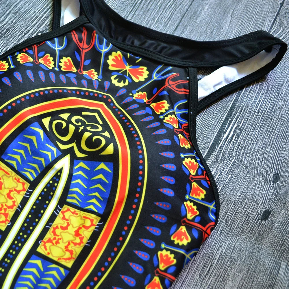 2025 African Dashiki Print One Piece Swimsuit Women High leg cut Swimwear Female Trikini Thong Monokini Brazilian Bathing Suit