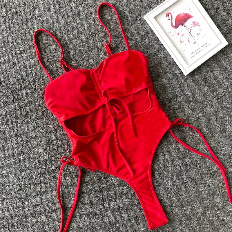 Splicing High Cut Out One Piece Swimsuit Women Tassel Swimwear Female Sexy Bathing Suit String Leopard Bikini 2025 Monokini Lady