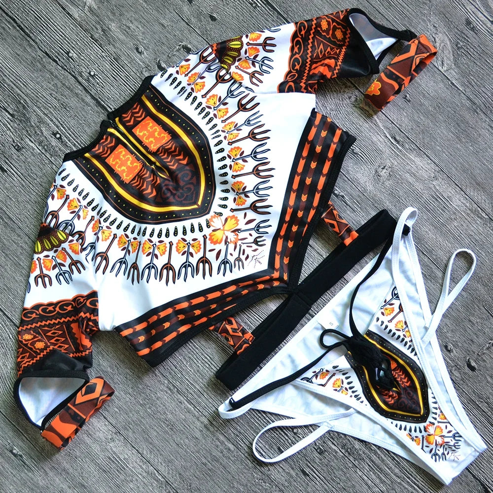2025 African Dashiki Print One Piece Swimsuit Women High leg cut Swimwear Female Trikini Thong Monokini Brazilian Bathing Suit
