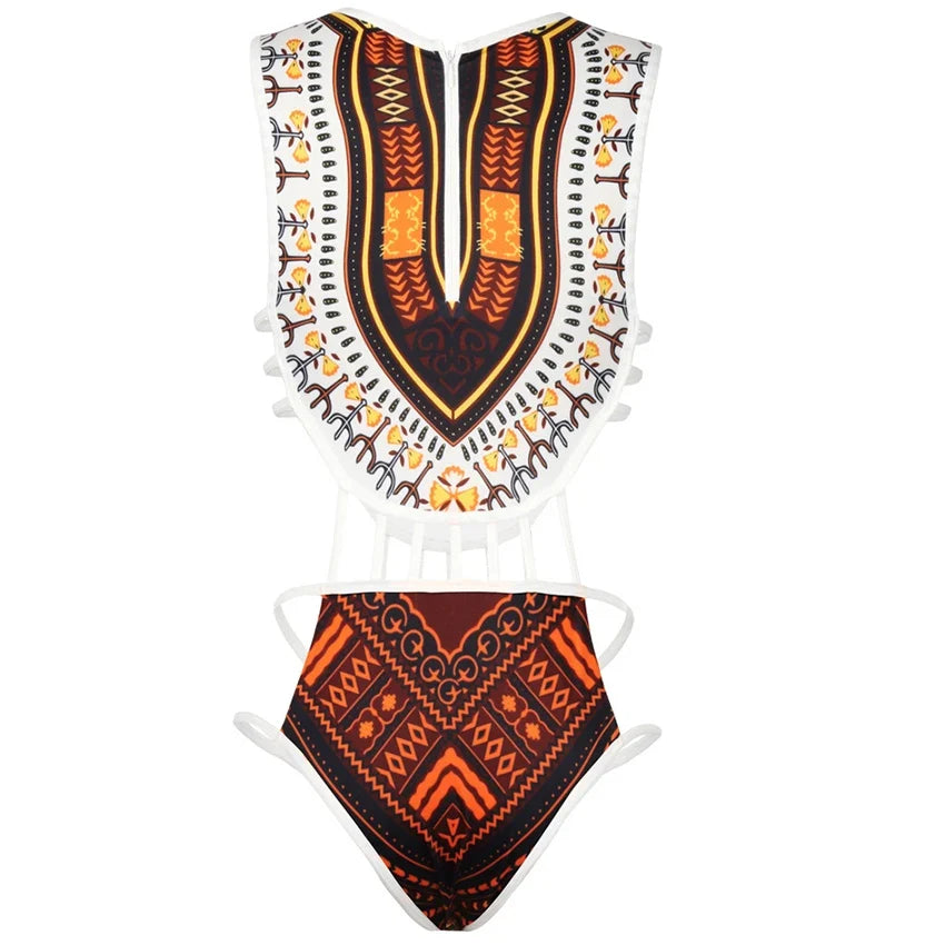 2025 African Dashiki Print One Piece Swimsuit Women High leg cut Swimwear Female Trikini Thong Monokini Brazilian Bathing Suit