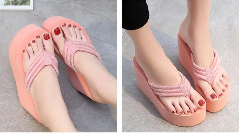 Summer Slippers Women Wedges Sandals Super High Heels Ladies Fashion Flip Flops Cute Bowknot Female Party Shoes Plus Size Slides