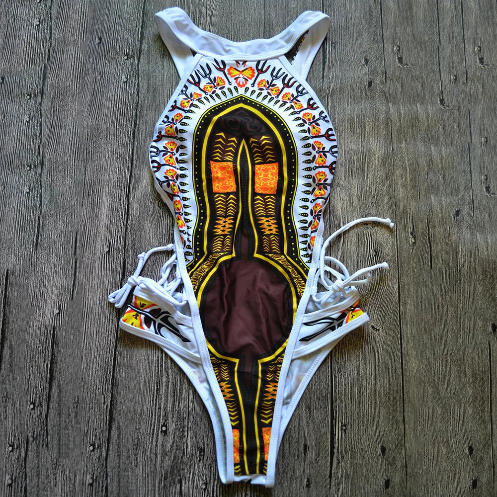 2025 African Dashiki Print One Piece Swimsuit Women High leg cut Swimwear Female Trikini Thong Monokini Brazilian Bathing Suit