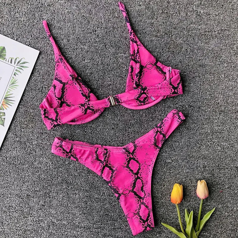 Sexy Neon V-bar Underwired Bikini 2025 Female Ribbed Swimsuit Women Thong Swimwear Two-pieces Bikini set Push up Bathing Suit