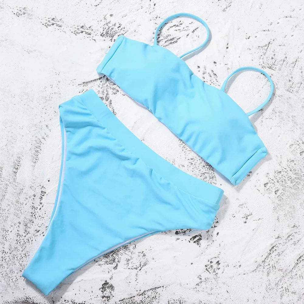 ZTVitality Sexy Bikinis Solid Push Up Bikini 2021 Hot Sale Padded Bra Straps High Waist Swimsuit Female Swimwear Women Biquini