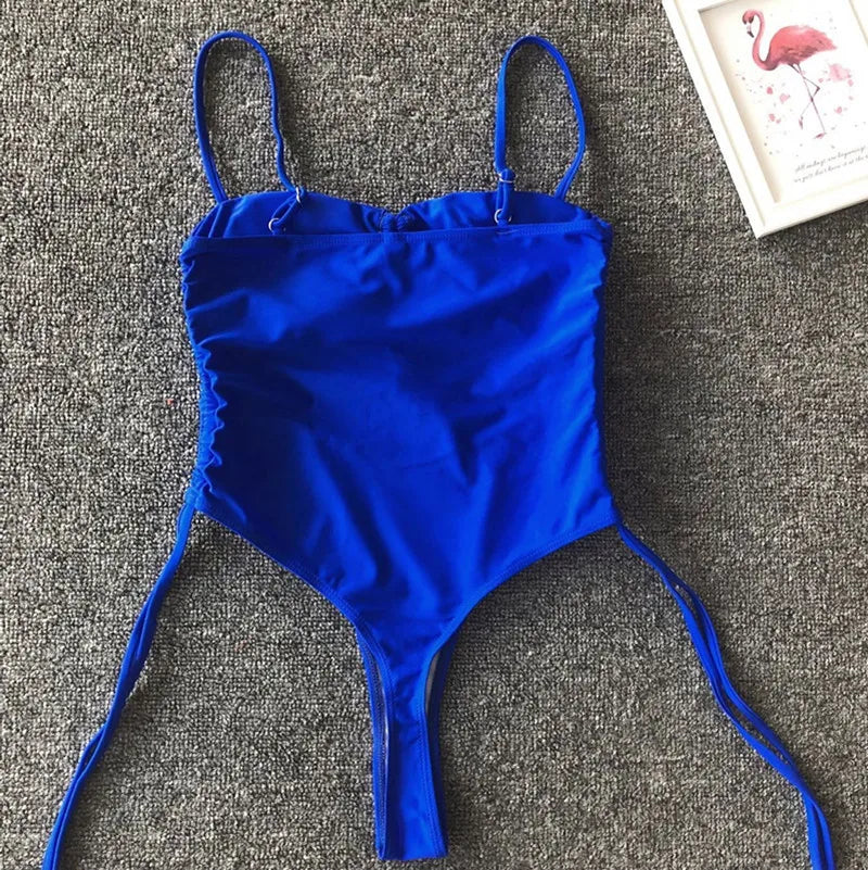 Splicing High Cut Out One Piece Swimsuit Women Tassel Swimwear Female Sexy Bathing Suit String Leopard Bikini 2025 Monokini Lady