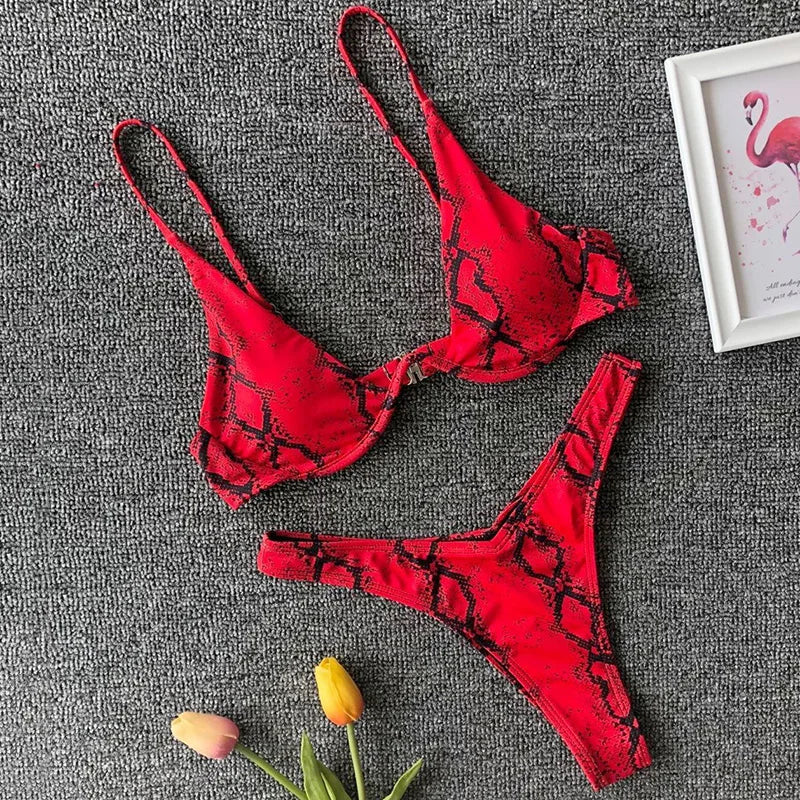 Sexy Neon V-bar Underwired Bikini 2025 Female Ribbed Swimsuit Women Thong Swimwear Two-pieces Bikini set Push up Bathing Suit