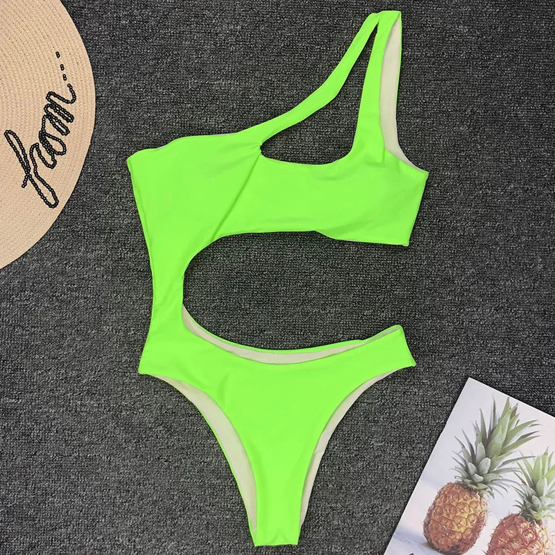 Asymmetric One shoulder Female Swimwear One piece swimsuit Women Monokini Bather Trikini High Cut Out Bathing Suit Swim Bodysuit