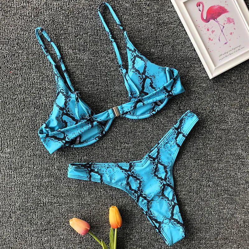 Sexy Neon V-bar Underwired Bikini 2025 Female Ribbed Swimsuit Women Thong Swimwear Two-pieces Bikini set Push up Bathing Suit