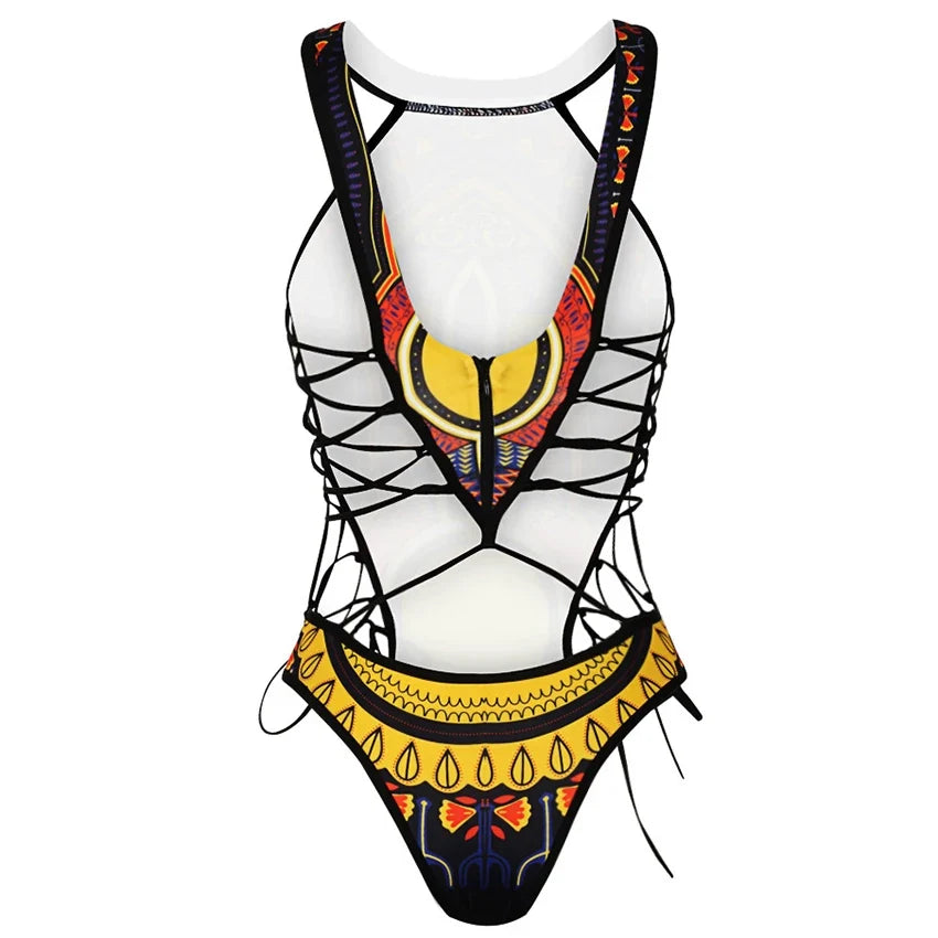 2025 African Dashiki Print One Piece Swimsuit Women High leg cut Swimwear Female Trikini Thong Monokini Brazilian Bathing Suit