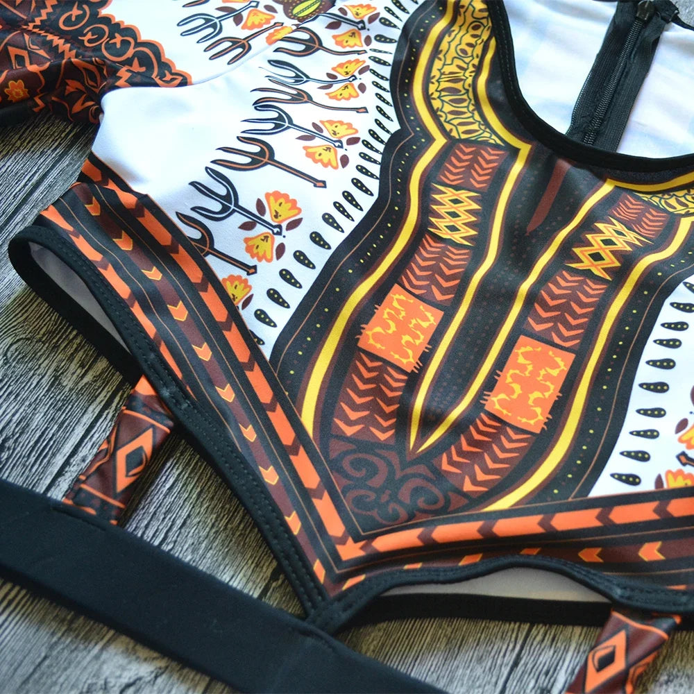 2025 African Dashiki Print One Piece Swimsuit Women High leg cut Swimwear Female Trikini Thong Monokini Brazilian Bathing Suit