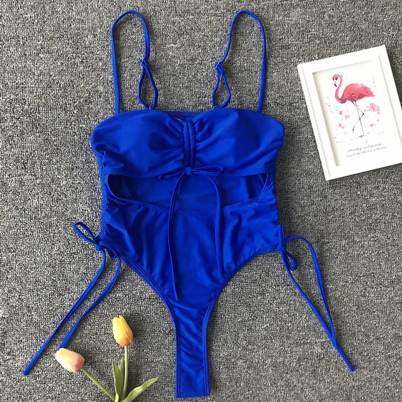 Splicing High Cut Out One Piece Swimsuit Women Tassel Swimwear Female Sexy Bathing Suit String Leopard Bikini 2025 Monokini Lady