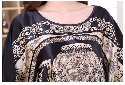 Plus Size Black Women's Summer Lounge Robe Lady New Sexy Home Dress Rayon Nightgown Large Loose Sleepwear Bathrobe Gown S002-B
