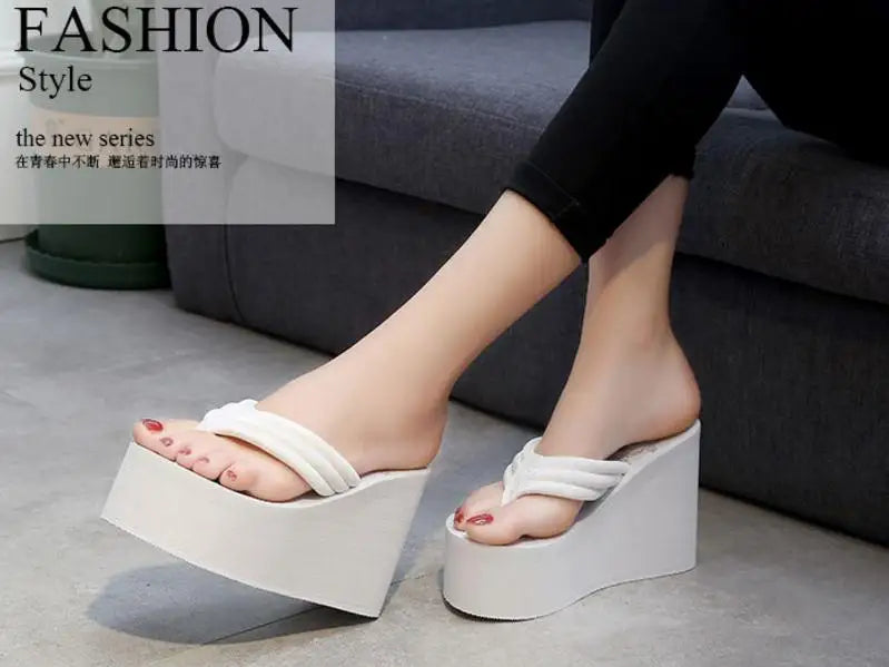 Summer Slippers Women Wedges Sandals Super High Heels Ladies Fashion Flip Flops Cute Bowknot Female Party Shoes Plus Size Slides