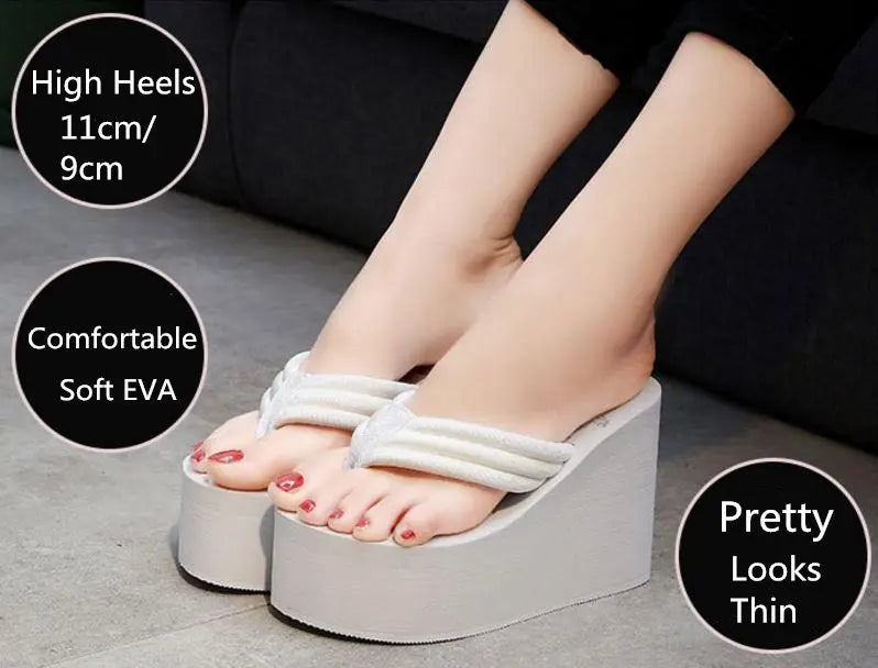 Summer Slippers Women Wedges Sandals Super High Heels Ladies Fashion Flip Flops Cute Bowknot Female Party Shoes Plus Size Slides