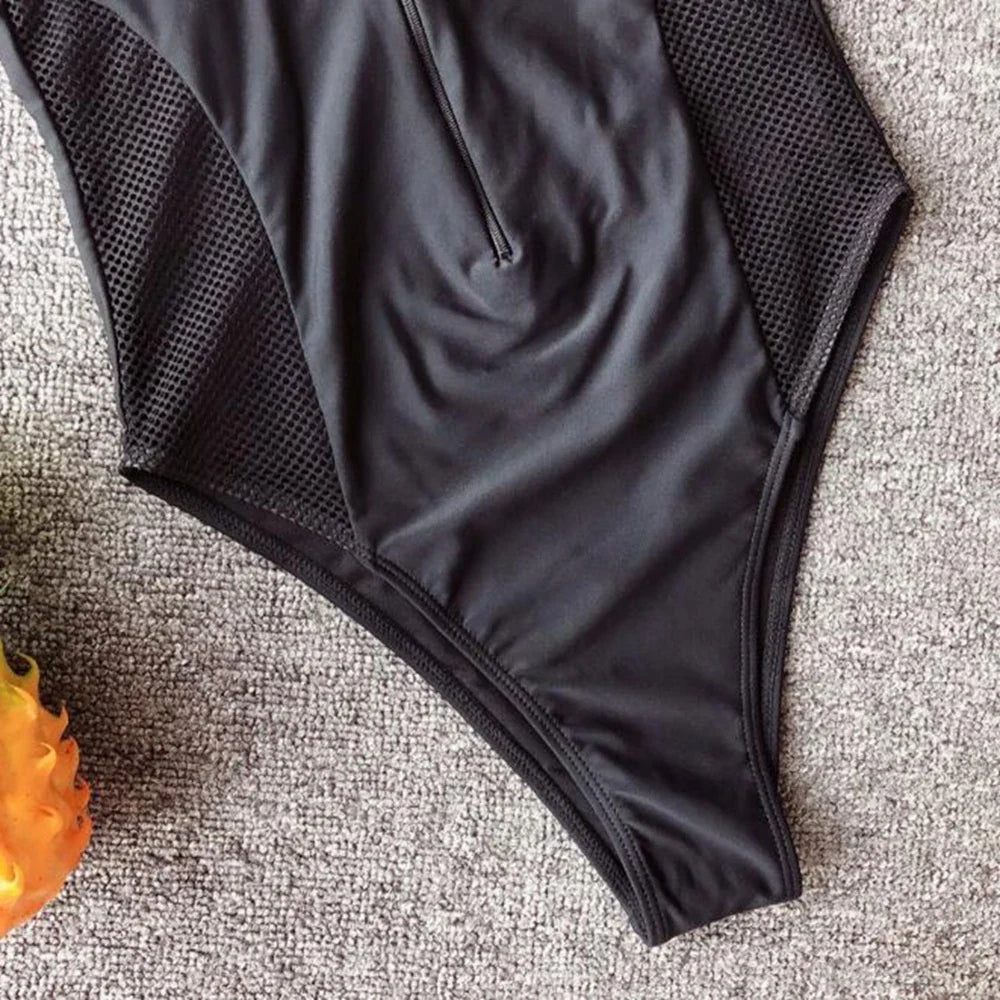 2025 Sexy Splicing Mesh Zipper Female Swimwear One Piece Swimsuit Women Monokini High Cut Bather Bathing Suit Swim Lady Bodysuit