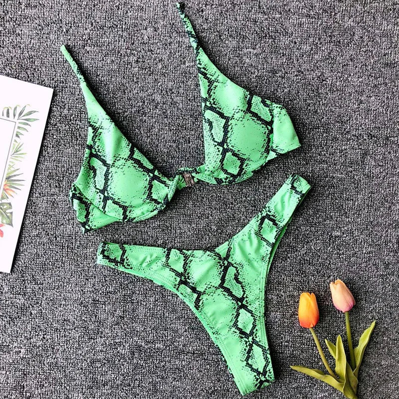 High Cut V-bar Underwired Bikini Women Swimsuit Female Micro Thong Swimwear Two-pieces Bikini Set Push Up Bathing Suit Swim Lady
