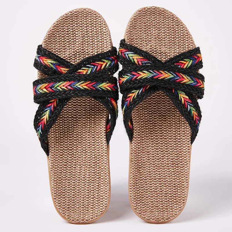 Women Indoor Slippers Home Flax Slides Summer Flat Shoes Woman House Floor Slippers Breathable Lovers Bedroom Shoes SH061202