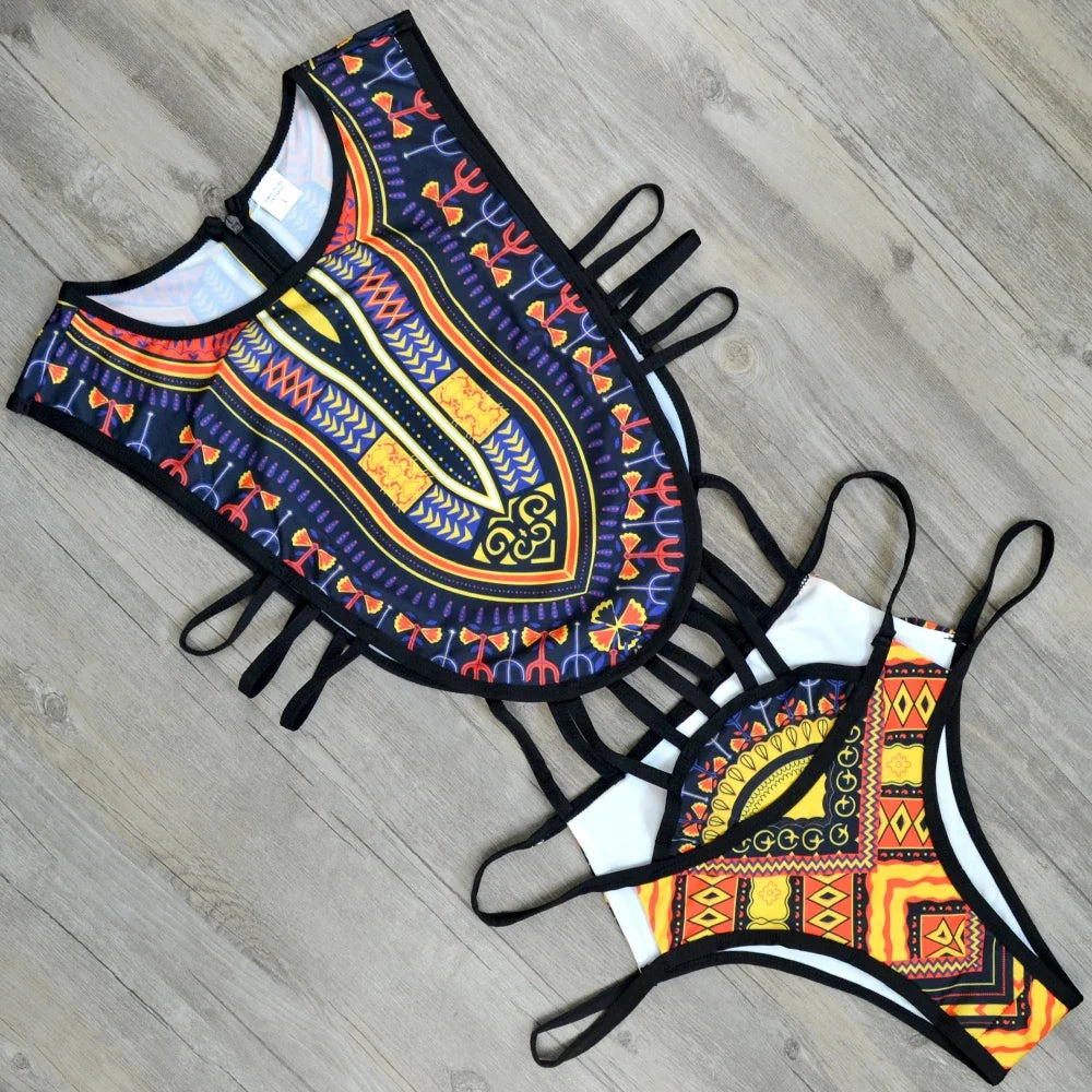 2025 African Dashiki Print One Piece Swimsuit Women High leg cut Swimwear Female Trikini Thong Monokini Brazilian Bathing Suit