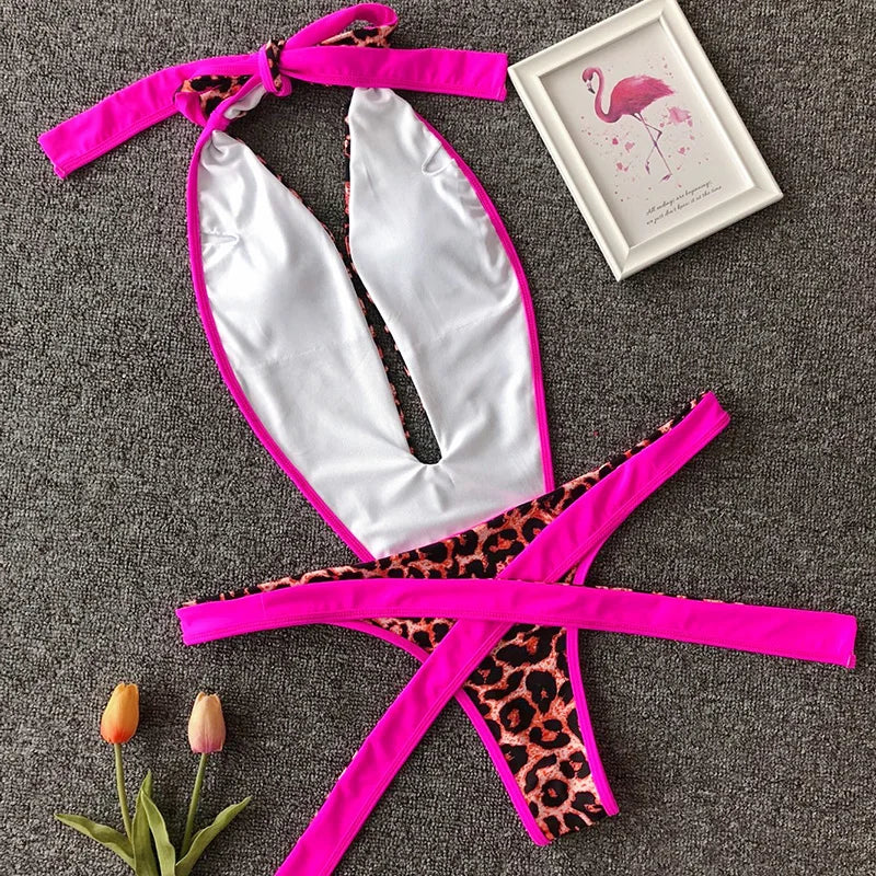 2025 Deep V Female Halter Swimwear One Piece Swimsuit Women Backless Monokini High Cut Wrap Around Bathing Suit Swim Bodysuit