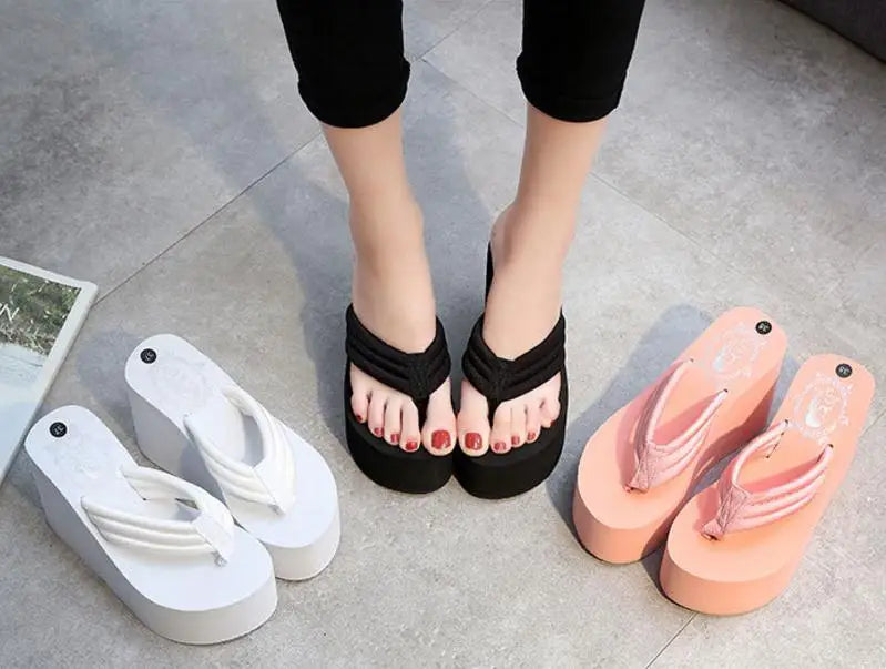 Summer Slippers Women Wedges Sandals Super High Heels Ladies Fashion Flip Flops Cute Bowknot Female Party Shoes Plus Size Slides