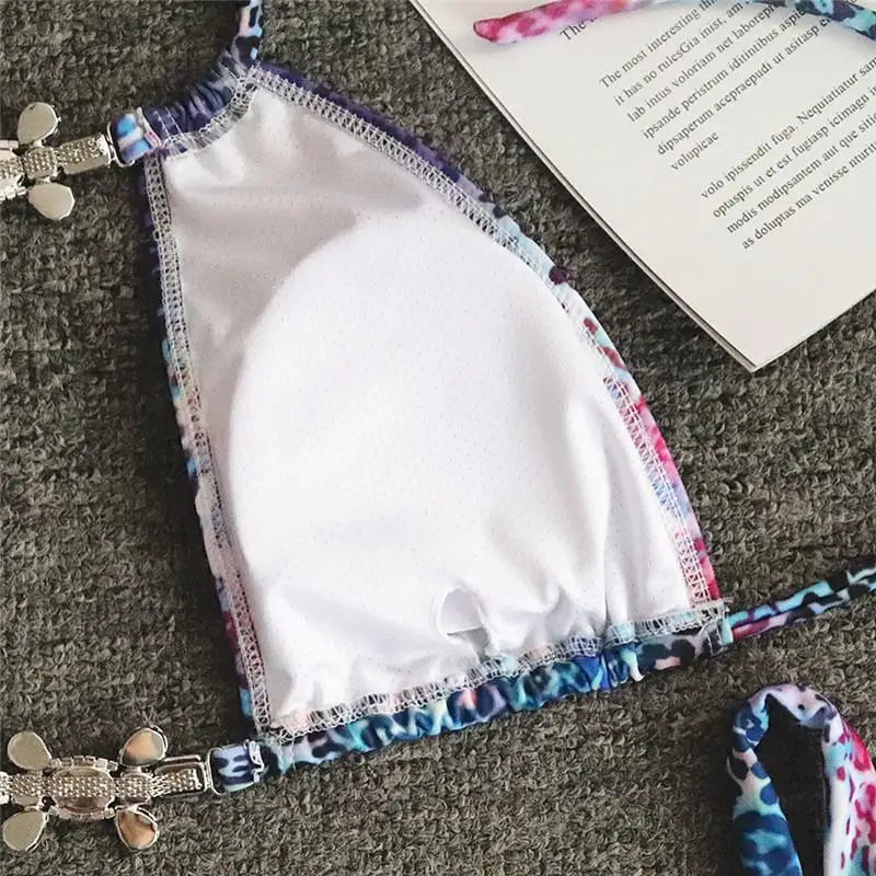 Splicing Jewelled Diamond Bikini Women Halter Swimsuit female Thong Swimwear Two Pieces Bikini Set Hollow out Bathing Suit Swim